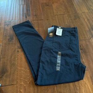 Dickies High Rise Skinny Twill Pants Navy Blue Career Work Utility Womens 34
